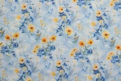Broderie Katoen Print - Blue and Yellow Flowers on Blue
