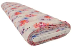 Broderie Katoen Print - Purple/Pink/Orange Flowers on White