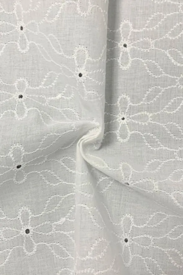Broderie Katoen - Stitched Flowers White
