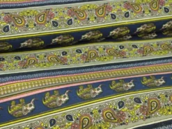 Canvas - Indian Elephant and Paisley on Navy