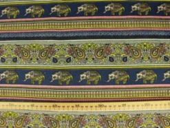 Canvas - Indian Elephant and Paisley on Navy