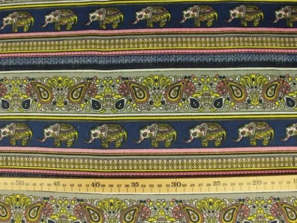 Canvas - Indian Elephant and Paisley on Navy
