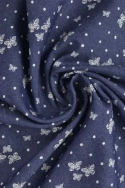 Chambray - White Butterflies and Dots on Dark Blue