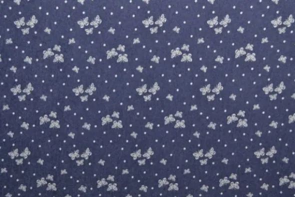 Chambray - White Butterflies and Dots on Dark Blue