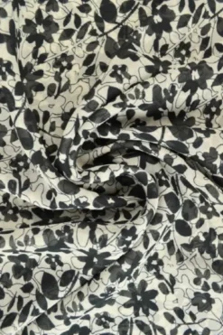 Chiffon - Black Flowers on Off White