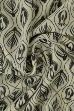 Chiffon - Black Graphic Flowers on Off White