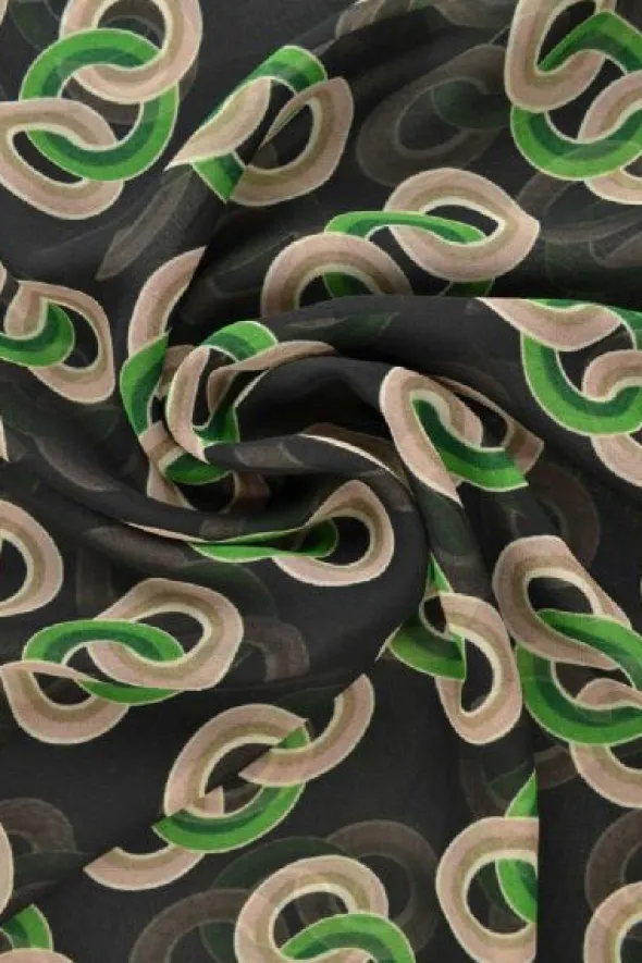 Chiffon - Green/Beige Chains on Black