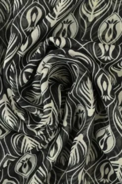Chiffon - Off White Graphic Flowers on Black