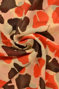 Chiffon - Orange/Brown Leaves on Beige