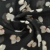 Chiffon - Salmon/White Leaves on Black