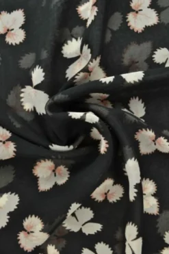 Chiffon - Salmon/White Leaves on Black