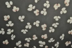 Chiffon - Salmon/White Leaves on Black