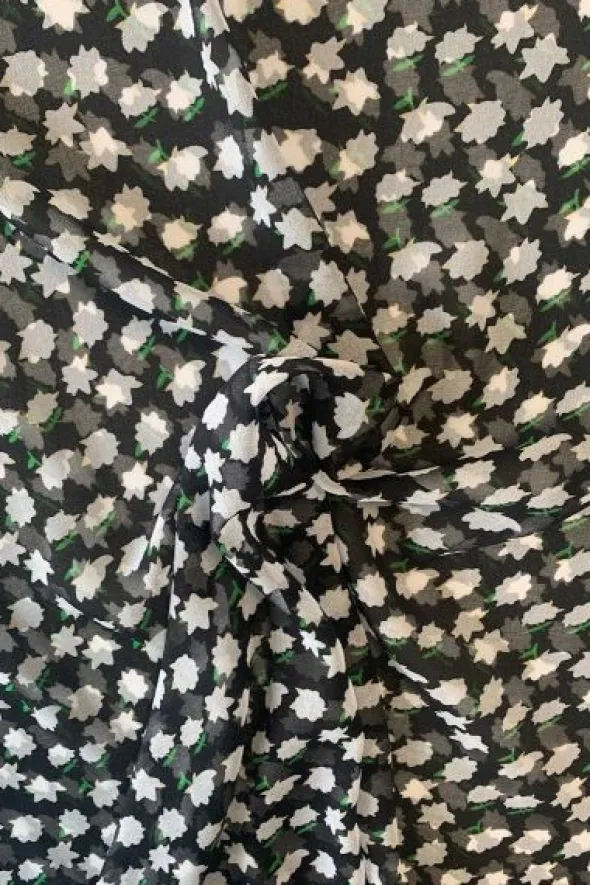 Chiffon - White Flowers on Black