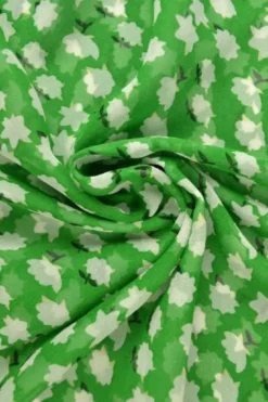 Chiffon - White Flowers on Grass Green