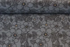 Fleece Print - Antracite Flowers on Grey