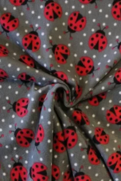 Fleece Print - Big Ladybugs on Dark Grey