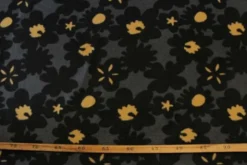 Fleece Print - Black Big Flowers on Dark Grey