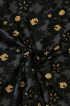Fleece Print - Black Big Flowers on Dark Grey