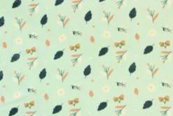 Fleece Print - Blue Autumn Leaves on Mint