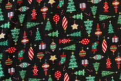 Fleece Print - Christmas Trees and Ornaments on Black