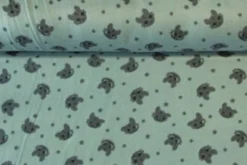 Fleece Print - Dark Grey Animal Heads on Dark Old Mint