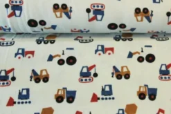 Fleece Print - Excavators and Trucks on Light Mint
