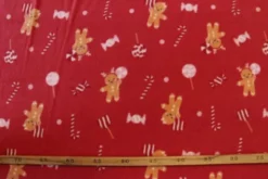 Fleece Print - Gingerbread Man and Christmas Candy on Red