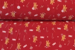 Fleece Print - Gingerbread Man and Christmas Candy on Red