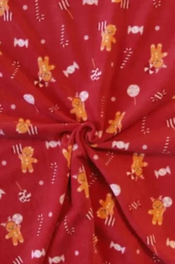 Fleece Print - Gingerbread Man and Christmas Candy on Red