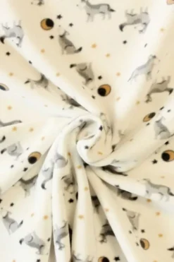 Fleece Print - Moon an Wolves on White