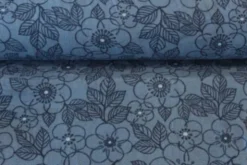 Fleece Print - Navy Flowers on Steelblue