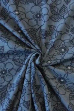 Fleece Print - Navy Flowers on Steelblue