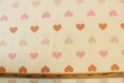 Fleece Print - Pink/Camel/Beige Hearts on Creme