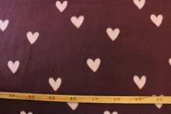 Fleece Print - Pink Hearts on Bordeaux
