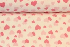 Fleece Print - Pink Hearts on Creme