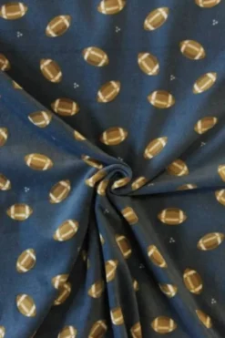 Fleece Print - Rugby Balls on Steelblue