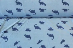 Fleece Print - Tiny Dark Blue Dinosaurs on Blue