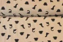 Fleece Print - Tiny Dark Brown Dinosaurs on Beige