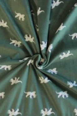 Fleece Print - Triceratops Dino on Green