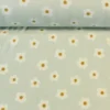 Fleece Print - White/Ocher Flowers on Soft Mint