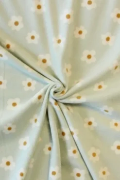 Fleece Print - White/Ocher Flowers on Soft Mint