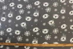 Fleece Print - Winter Bears and Snowflakes in Grey