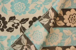 Jacquard Gobelin - Big Brown and Blue Flowers on Beige