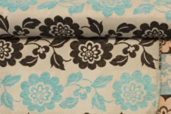 Jacquard Gobelin - Big Brown and Blue Flowers on Beige