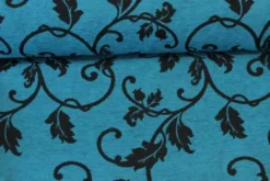jacquard gobelin - Black Flower Barok on Petrol