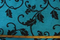 jacquard gobelin - Black Flower Barok on Petrol