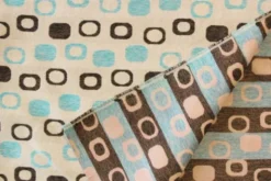 jacquard gobelin - Dark Brown/Blue Circles on Beige