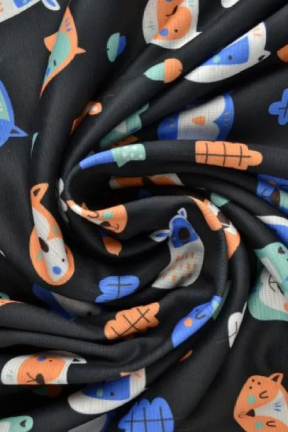 Jogging - Orange/Blue Wood Animals on Black