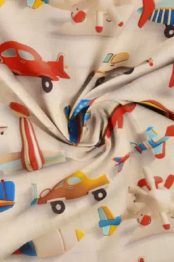 Katoen - Airplanes and Cars on Beige