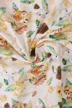Katoen - Baby Safari Animals White/Green